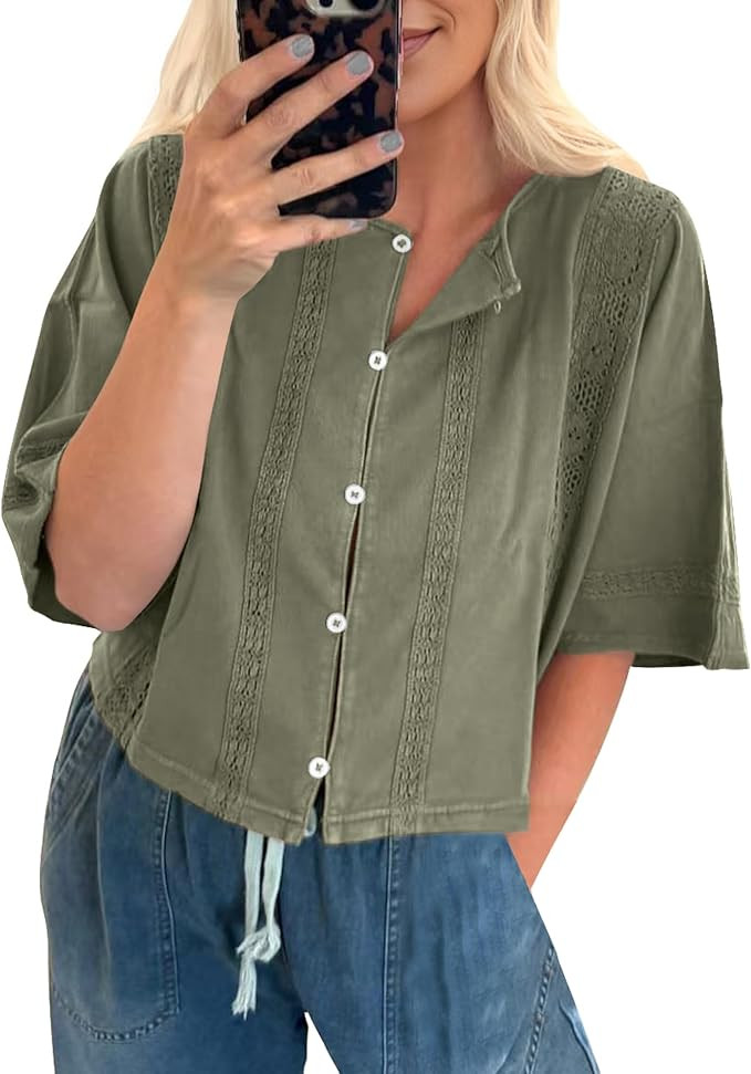 Gacaky Women Summer Boho Button Down Cardigan Lace Beach Vacation Y2k Fashion Crop Tops Clothes 2... | Amazon (US)