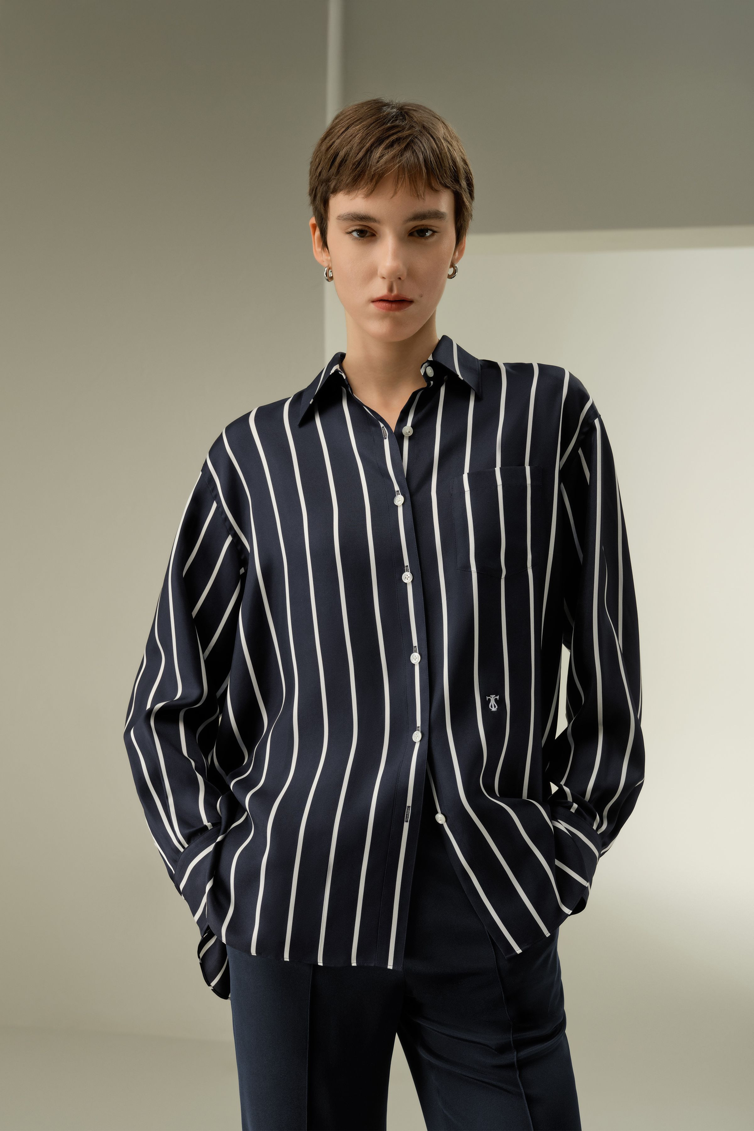 Silk Twill Striped Button-Down Shirt | LILYSILK