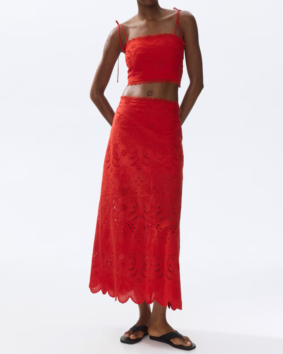 Red eyelet crop top and midi skirt matching set

#LTKSeasonal