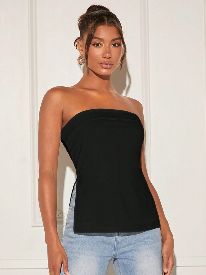 SHEIN BAE Solid Split Hem Tube Top | SHEIN