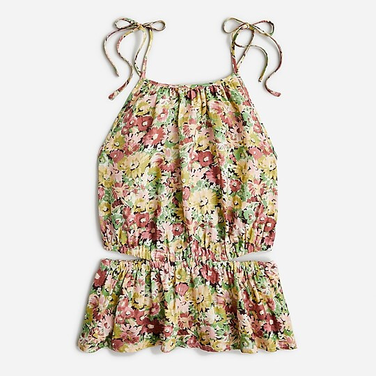 Cutout linen tank top in painterly floral | J. Crew US