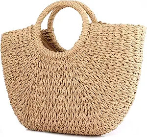 Natural Chic Straw Bag Hand-Woven Straw Large Hobo Bag for Women Round Handle Ring Toto Retro Sum... | Amazon (US)