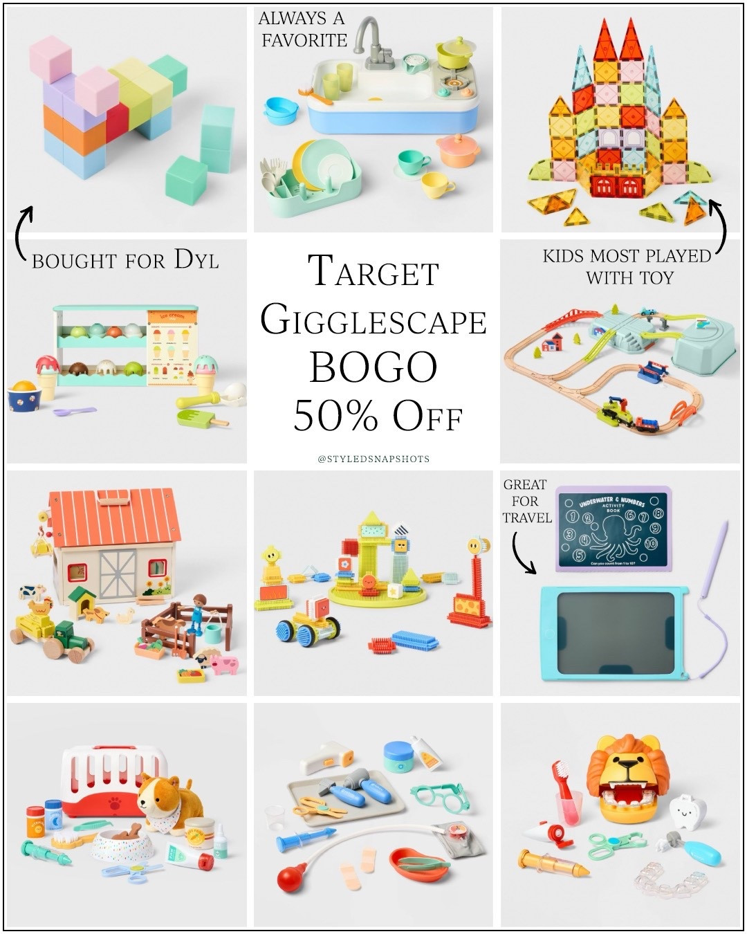 Target gigglescaoe toys are BOGO 50% off!! Grabbed a few for gifting 🎁 great toy options for under $35 and great selection of pretend play items 

Kids gift guide

#LTKSaleAlert #LTKGiftGuide #LTKKids