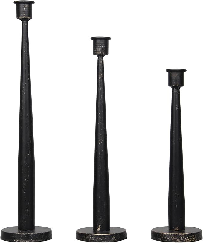 Iron Taper Candle Holder, 10”, 12”, 14” High Black Iron Candlestick Holders Set of 3, Cast ... | Amazon (US)