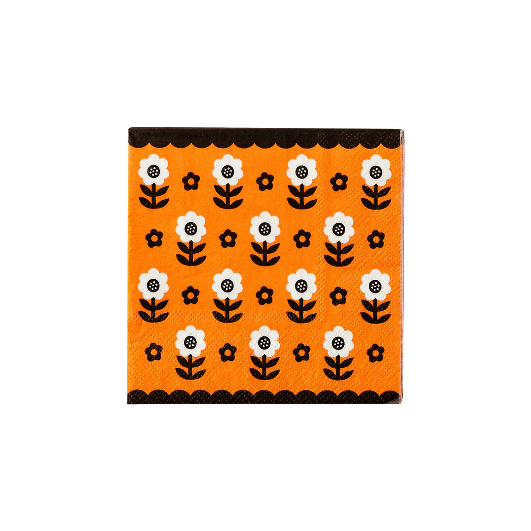 Folk Halloween Floral Paper Cocktail Napkin | My Mind's Eye