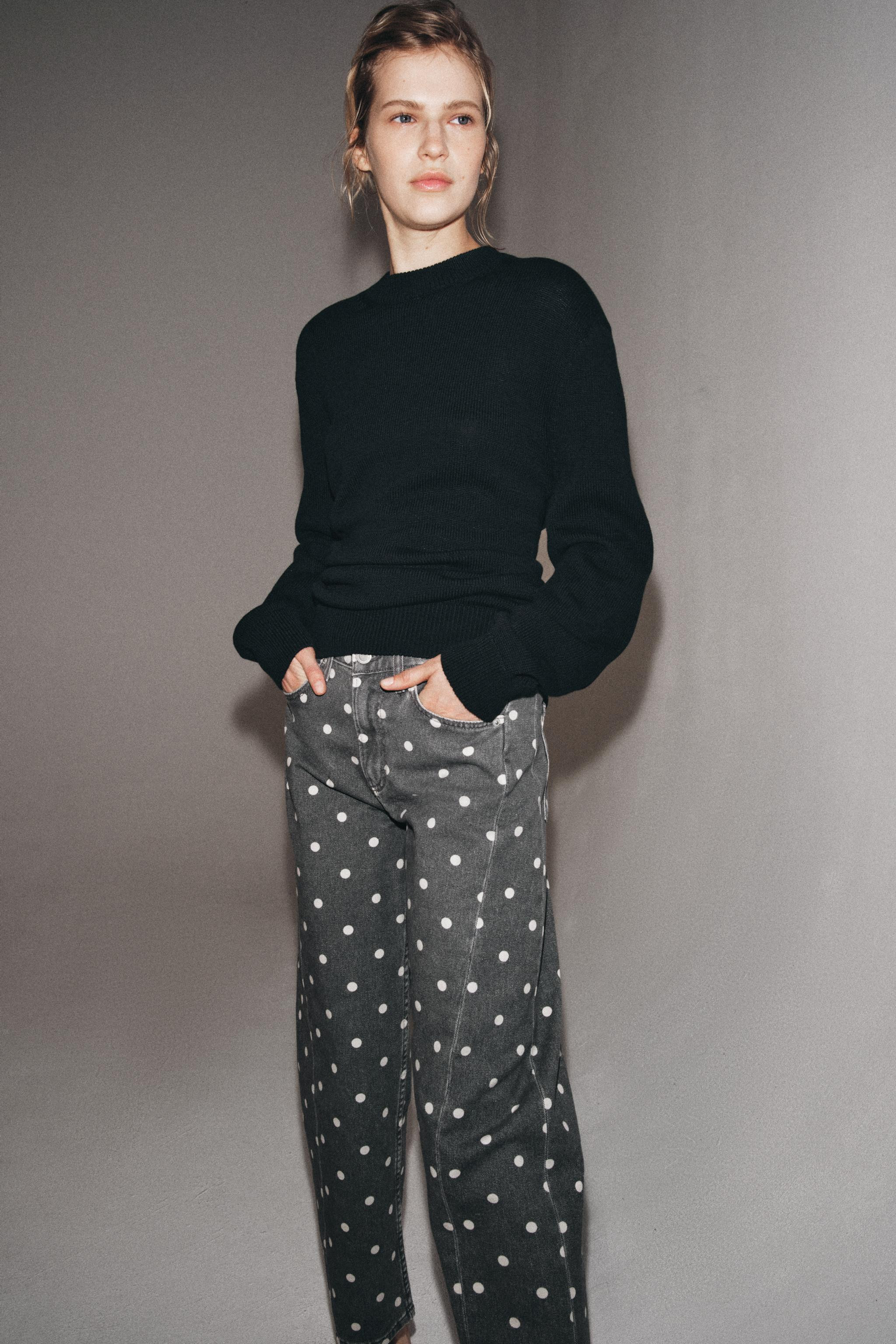 ZW COLLECTION MID-RISE POLKA DOT ANKLE RELAXED JEANS | Zara US