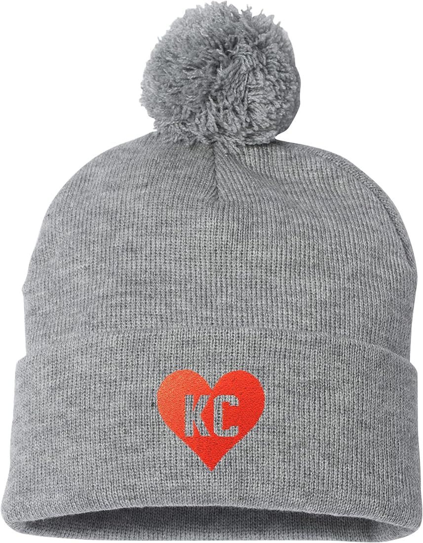 Go All Out Adult Kansas City KC Heart Embroidered Knit Beanie Pom Cap | Amazon (US)