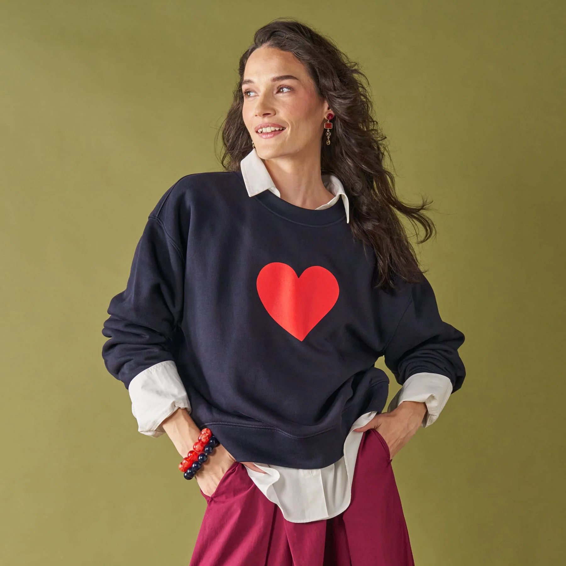 Renee Sweatshirt Heart In Navy | INK+ALLOY