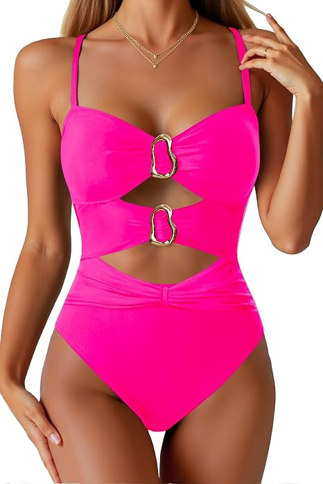One Piece Swimsuit for Women with Metal Ring Swim Suit Sexy Bathing Suit Cutout Monokini 2026 | Amazon (US)