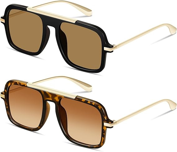 Trendy Aviator Sunglasses for Women Men Retro Square 70s style Vintage Metal Designer UV Protecti... | Amazon (US)