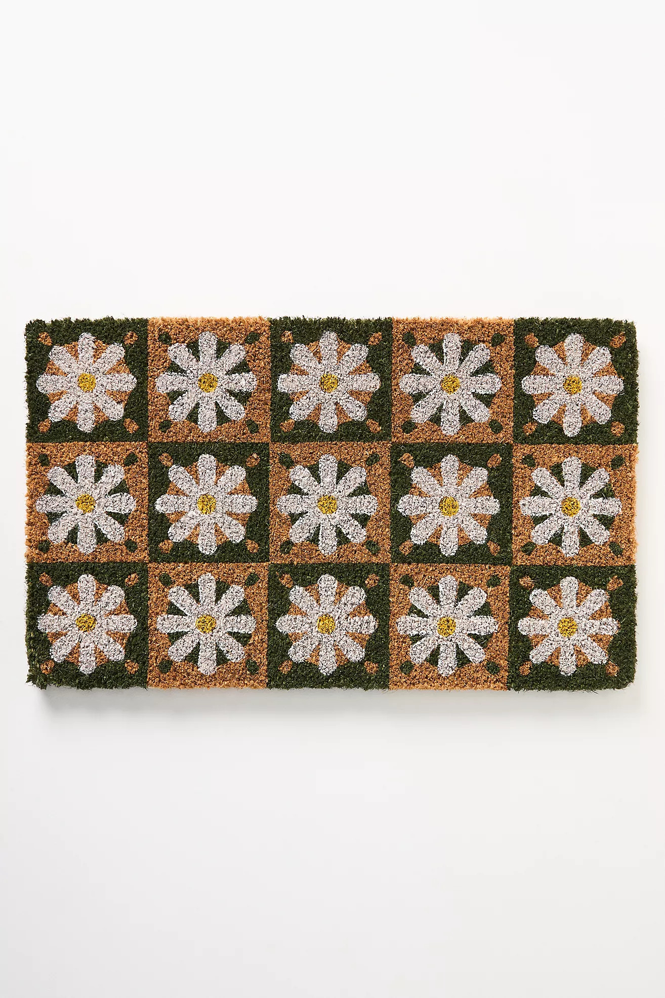 Checkered Daisies Coir Printed Doormat | Anthropologie (US)