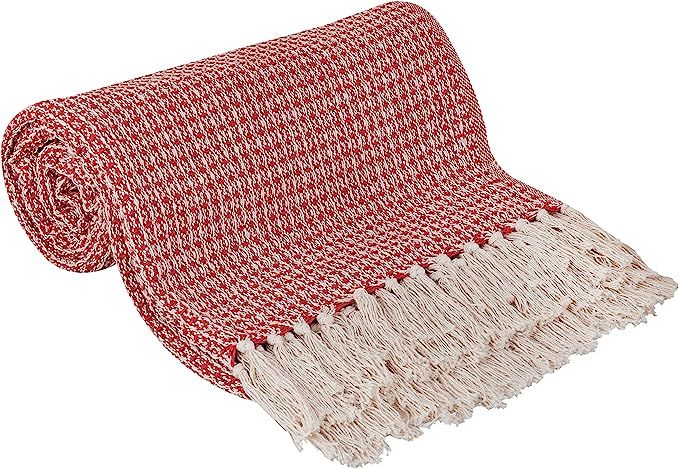 Amazon.com: Red Throw Blanket with Fringe | Christmas Throw Blanket 60”x48” | Farmhouse Cotto... | Amazon (US)