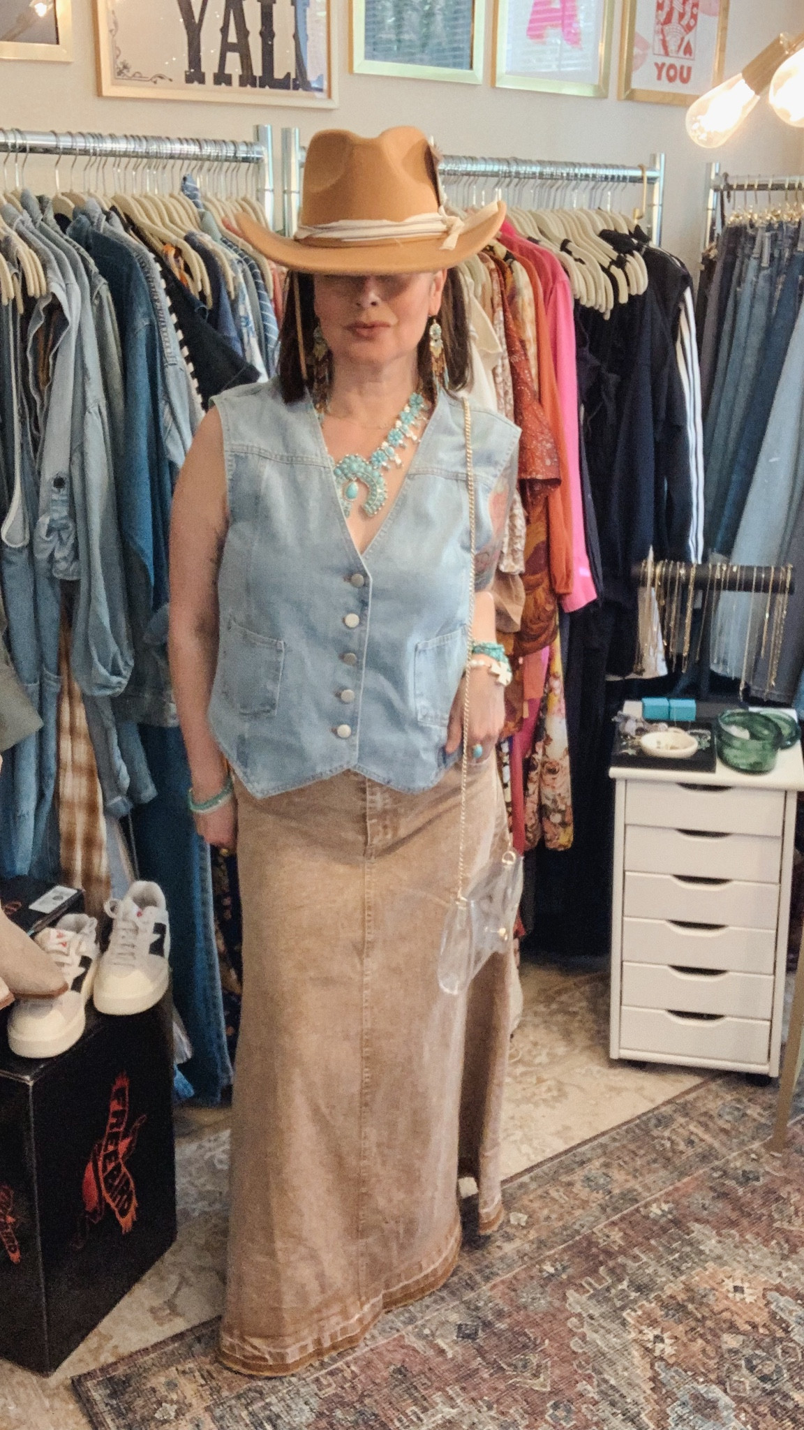 Festival concert 
Cowboy outfit
Long denim skirt 

#LTKstyletip #LTKU #LTKFestival