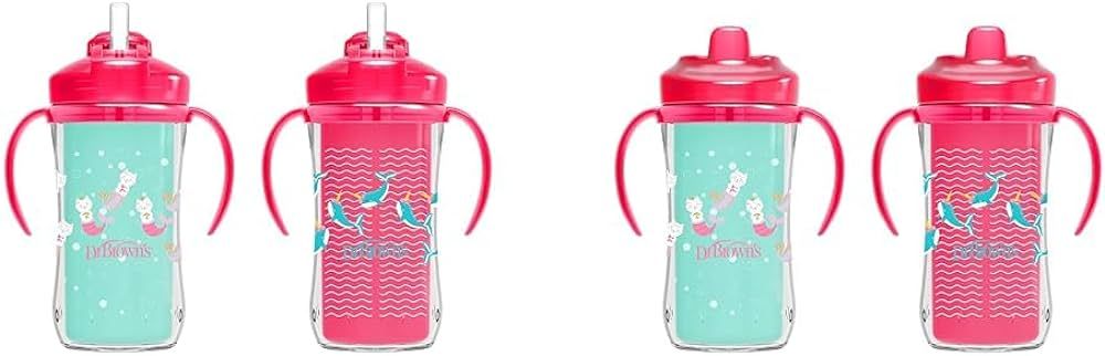 Dr. Brown's Milestones Insulated Sippy Cup with Straw and Handles, Pink, 10oz, 2 Pack, 12m+ & Mil... | Amazon (US)