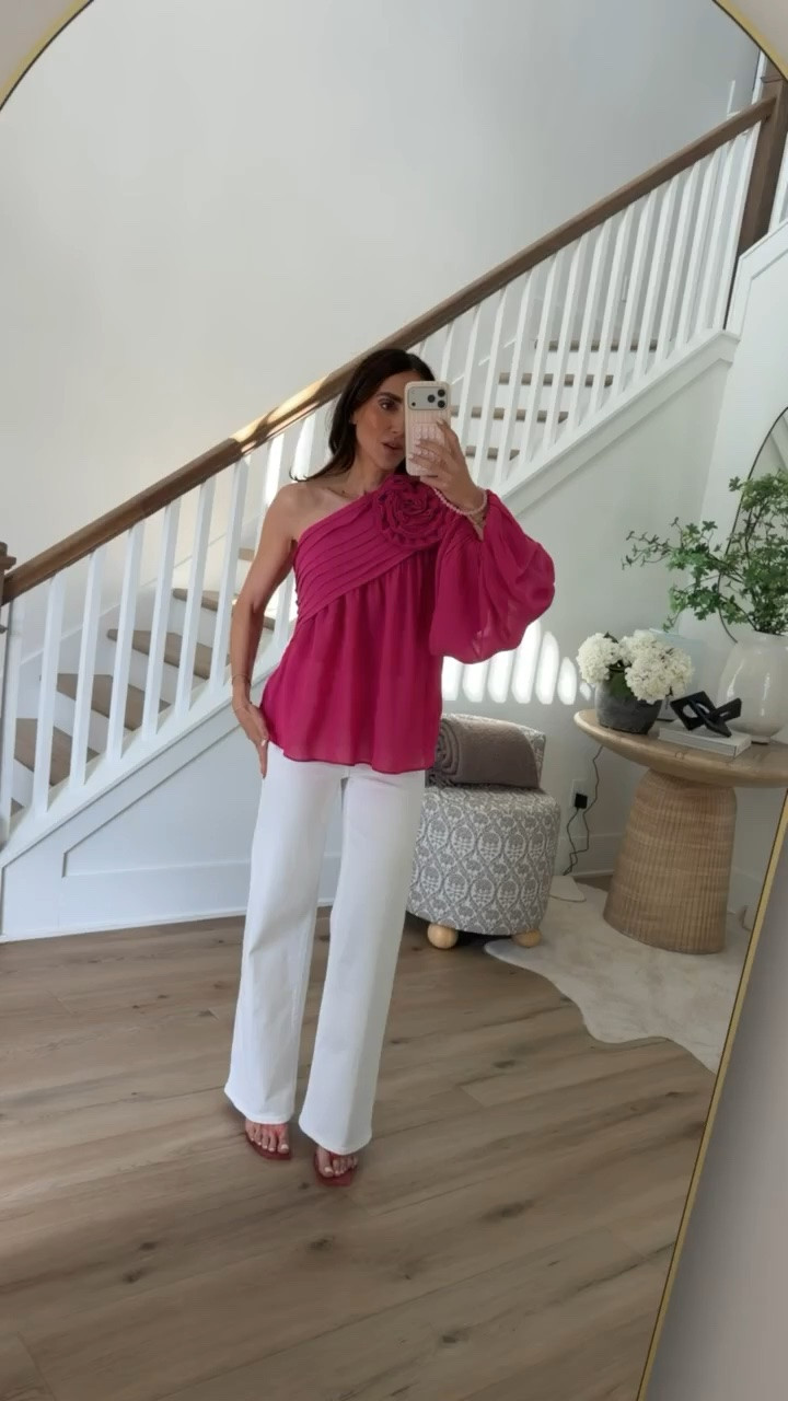 Effortlessly chic and perfect for spring and summer, this one-shoulder fuchsia top pairs beautifully with white wide-leg trousers for a polished, elevated look. Love how breathable and flowy the fabric is, making it ideal for casual brunches, date nights, and weekend outings. Complete the outfit with neutral accessories and heeled sandals for a stylish and versatile ensemble.

fuchsia top, one shoulder blouse, wide-leg pants, white trousers, spring outfit ideas, summer date night outfit, elevated casual look, stylish weekend outfit, annabrstyle

#LTKSeasonal #LTKOver40 #LTKootd