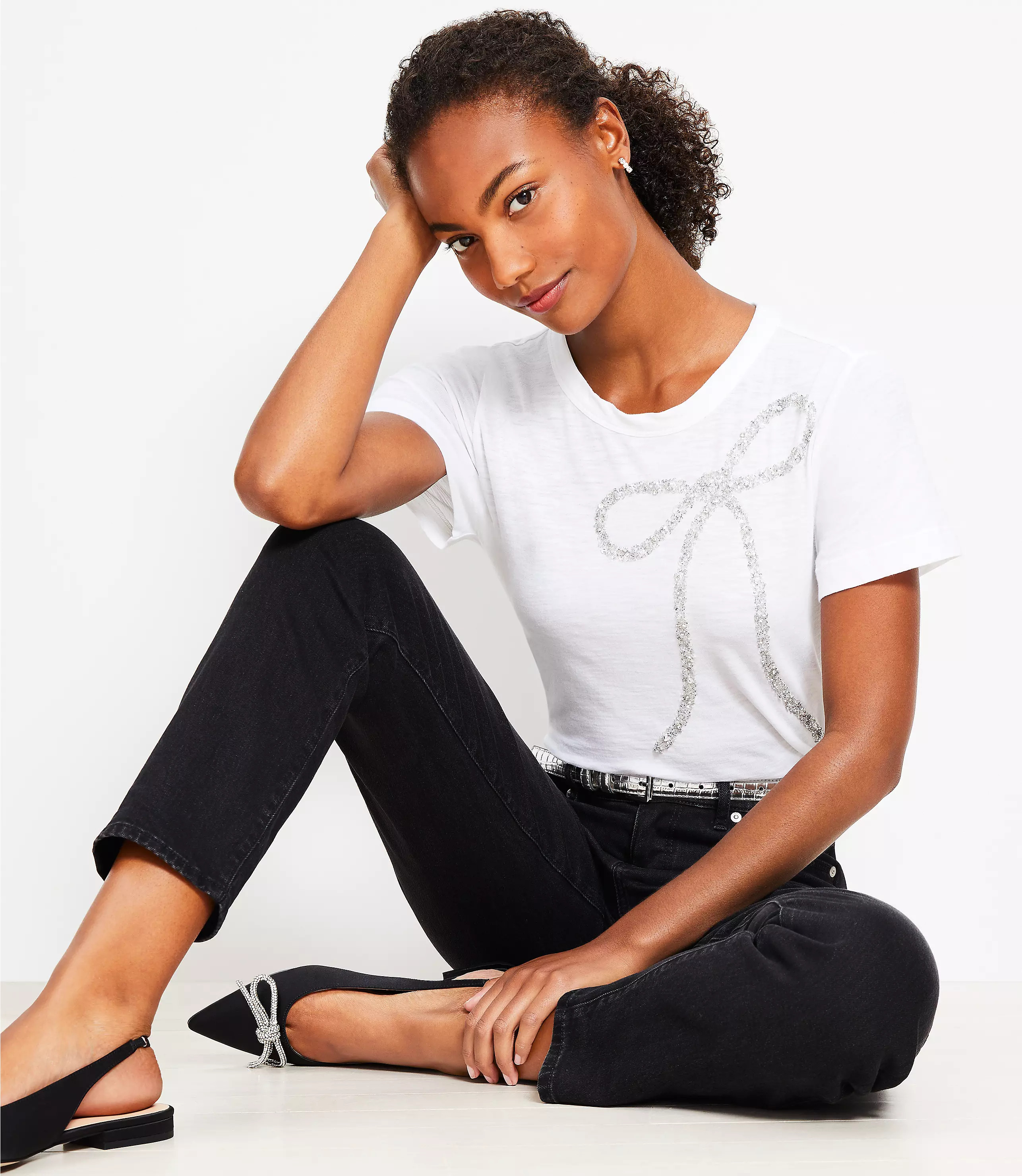 Sparkle Bow Everyday Crew Tee | LOFT