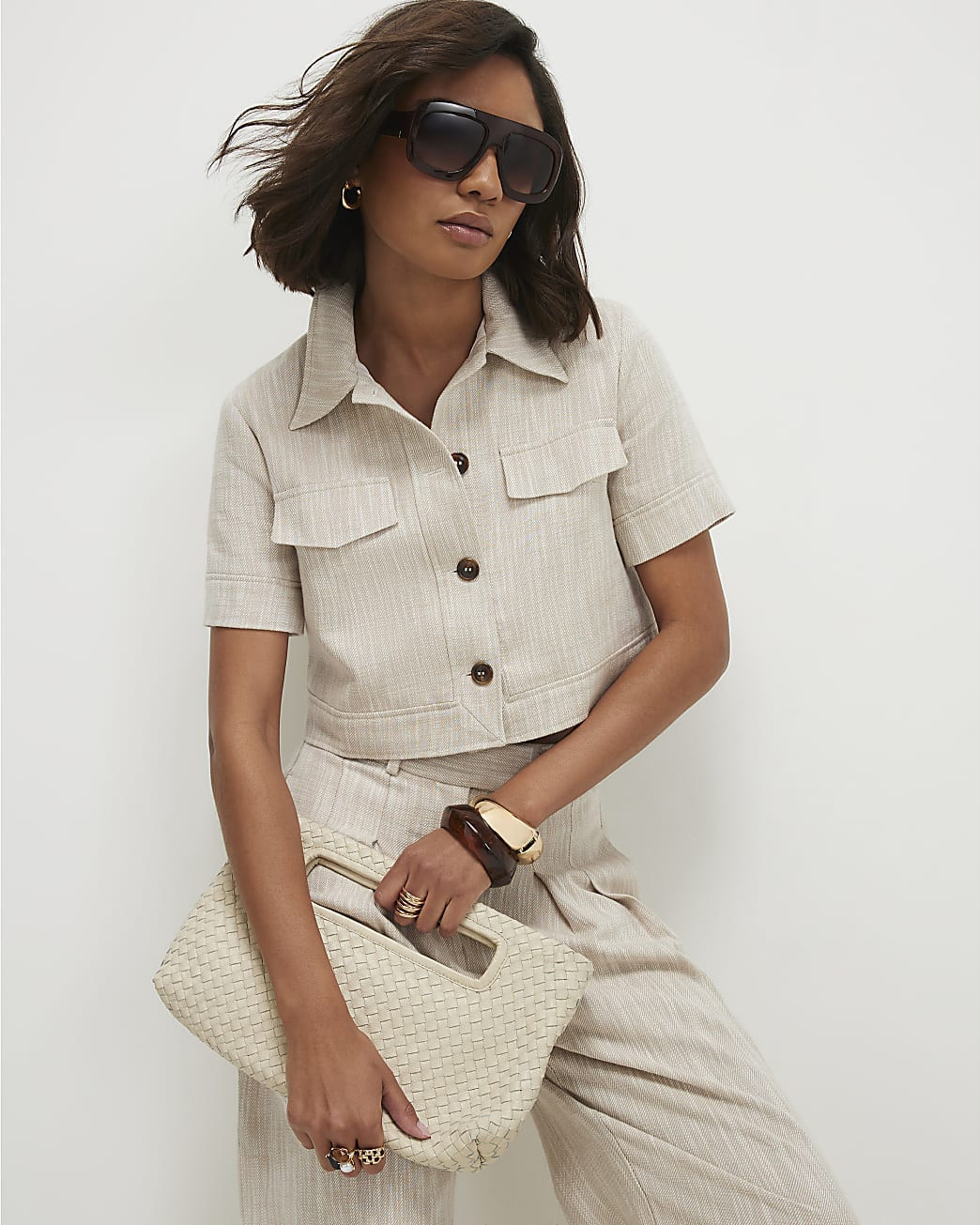 Beige Cotton Pocket Detail Jacket | River Island UK & IE