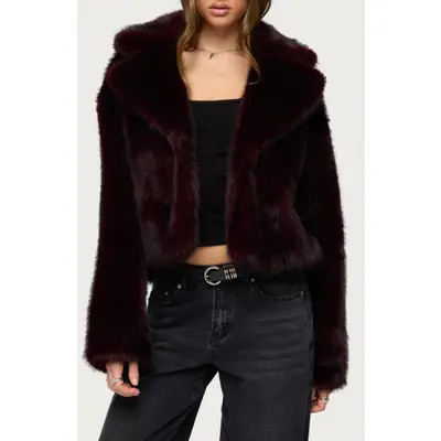 EDIKTED Kamilah Oversize Faux Fur Coat in Wine at Nordstrom, Size Large | Nordstrom