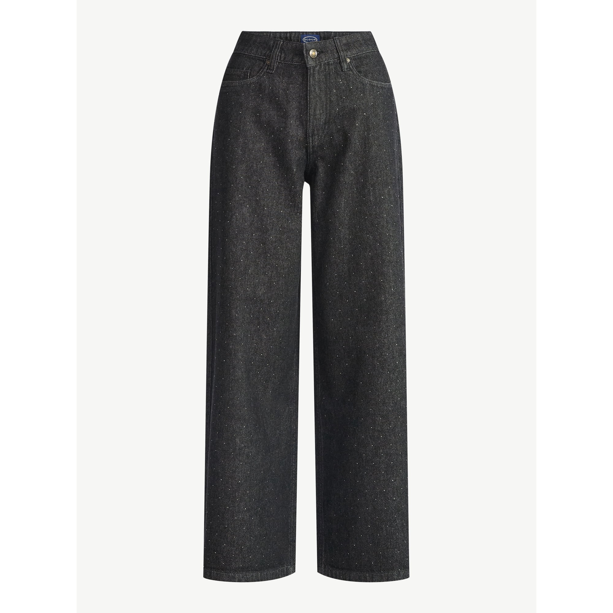 Scoop Women’s and Women’s Plus Rhinestone Embellished Wide Leg Jeans, Sizes 0-26W | Walmart (US)