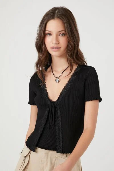 Lace-Trim Sweater-Knit Top | Forever 21 (US)