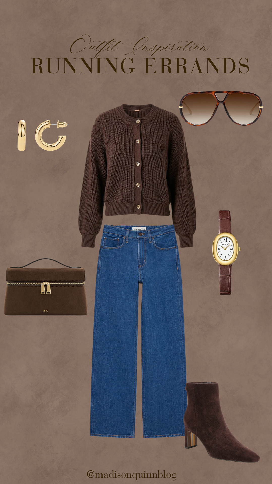 Running errands can be chic too!

sweater cardigan gold hoops sunglasses jeans denim handbag watch booties 

 #LTKdayinmylife #LTKgrwm #LTKootd