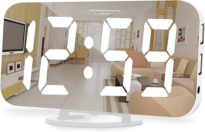 Digital Alarm Clock,6.5 Inch Large Display LED Mirror Electronic Clocks, with Snooze,12/24H,Dual ... | Amazon (US)