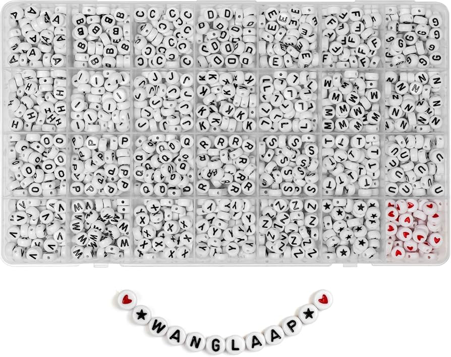 1450Pcs Letter Beads, Acrylic 4x7mm Round Letter Beads Kits, Alphabet Beads A-Z and Red Heart Bla... | Amazon (US)