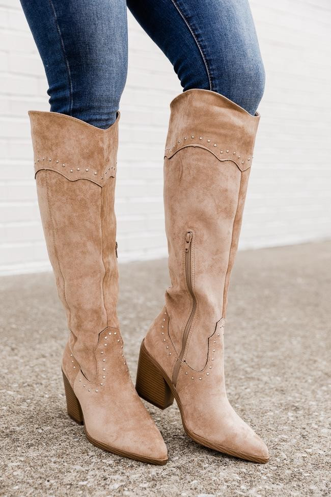 Vicky Beige Tall Western Boots | The Pink Lily Boutique