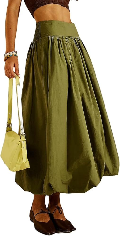 Aonoapll Y2k Women Bubble Maxi Skirt Casual Elastic Low Waist Flowy A Line Long Skirt Summer Ruff... | Amazon (US)