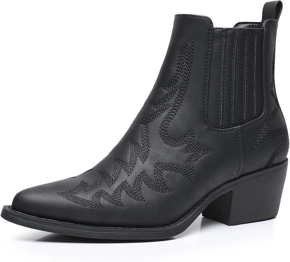 GLOBALWIN Cowboy Boots For Women Pointed Toe Pull On Chelsea Ankle Booties The Western Cowgirl Bo... | Amazon (US)