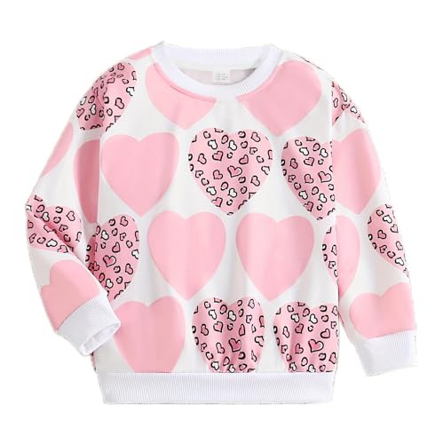 Chipeler Toddler Girls Sweatshirts Heart Crewneck Long Sleeve Kids Girls Casual Pullover Sweater Cotton Fall Winter Clothes Shirts Tops Pink Heart 5T | Amazon (US)