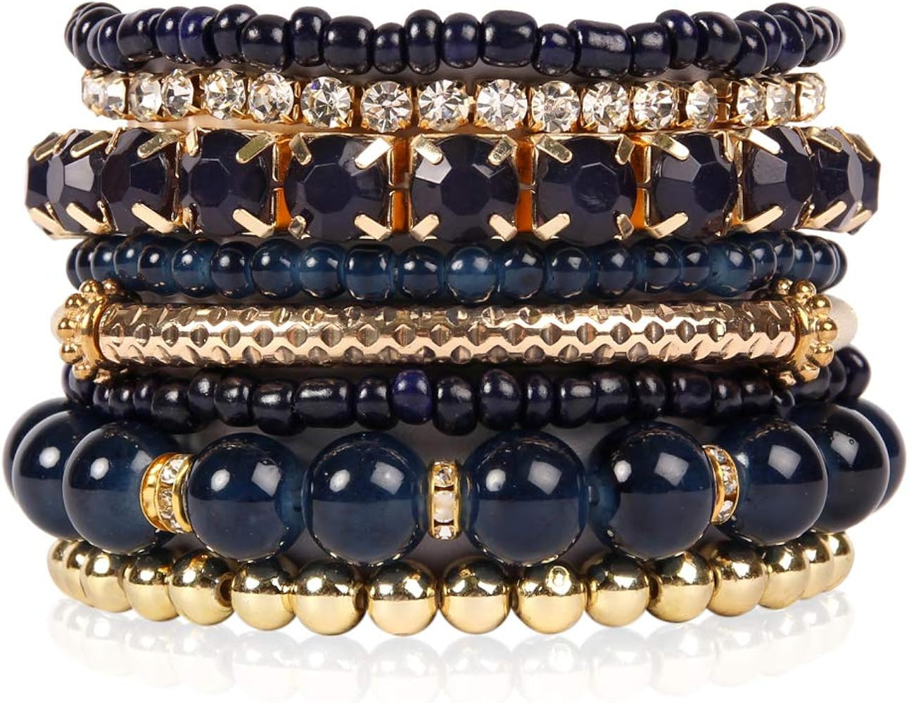 RIAH FASHION Multi Color Stretch Beaded Stackable Bracelets - Layering Bead Strand Statement Wrap... | Amazon (US)