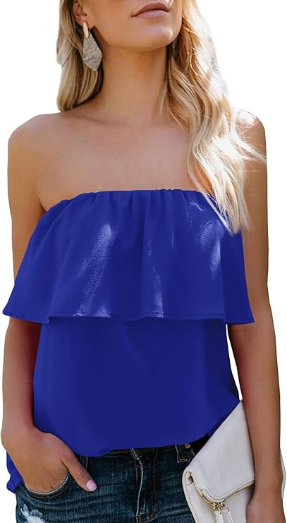 Inorin Womens Ruffles Tie Front Blouse Chiffon Strapless Tiered Tube Tops Shirts | Amazon (US)