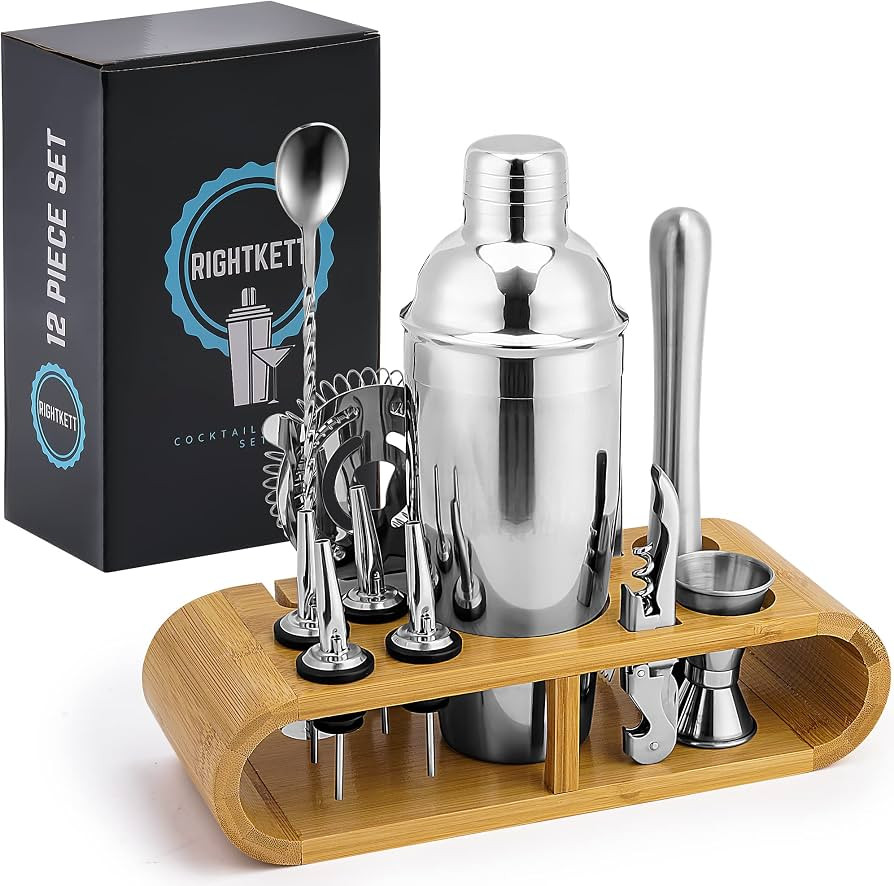 Rightkett Bartender Kit with Bamboo Stand - 12 Piece, 24oz | Stainless Steel Cocktail Shaker Set ... | Amazon (US)