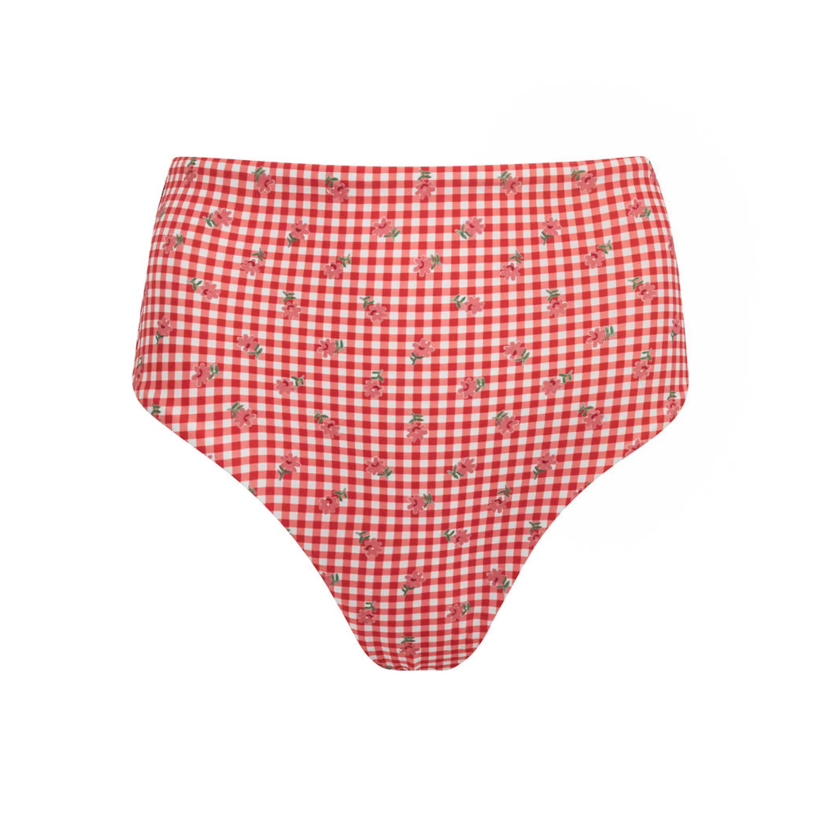 women's cranberry gingham high waisted bikini bottom | Minnow