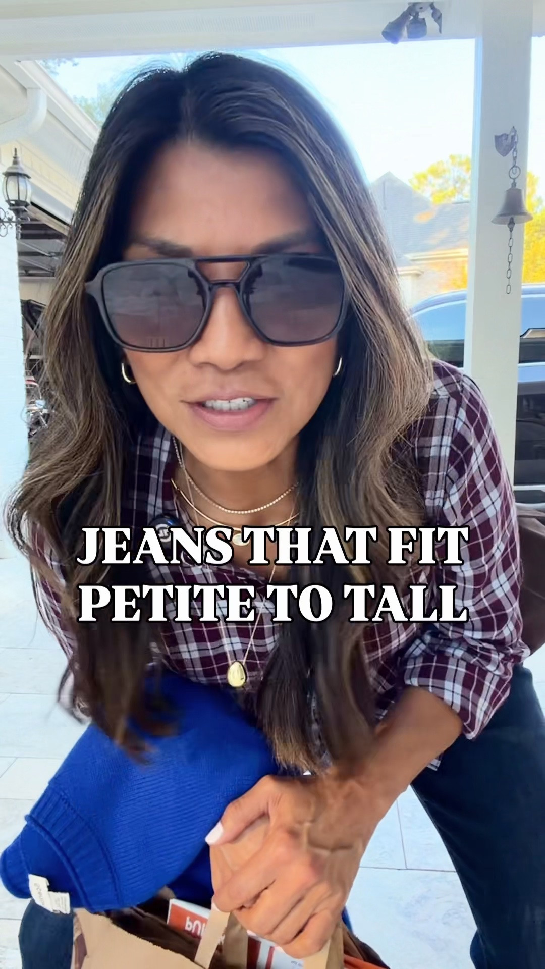 I’m 5’2” 118#ish for reference 
Jeans in size 26 tts, short length in Midnight Blue.
Plaid top in XS tts-currently on major sale. Linking this + others I love from this brand.
Sweater in small tts.
Shoes tts.
Bag is real suede in Dark Chocolate. 
Fall outfit, Amazon finds, over 50 style, midlife fashion, petite fashion,midlife women, affordable fashion, fashion over40, fashion for women over 50.