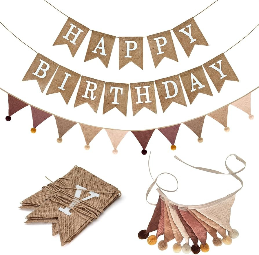 Burlap Happy Birthday Banner with Pennant Banner Flags for Birthdays Decorations, Brown Burlap Ha... | Amazon (US)