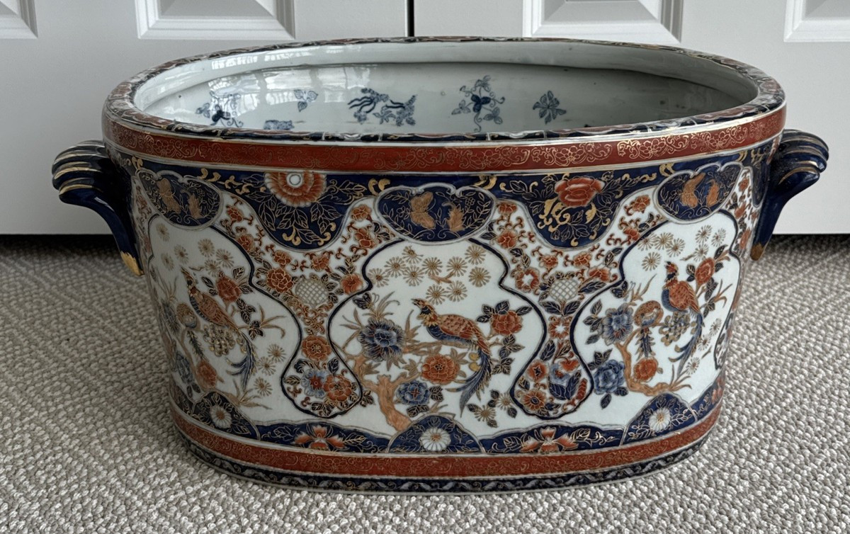 Antique Japanese Imari Porcelain Jardiniere Planter Foot Bath 24” X 14” X 10” T | eBay US