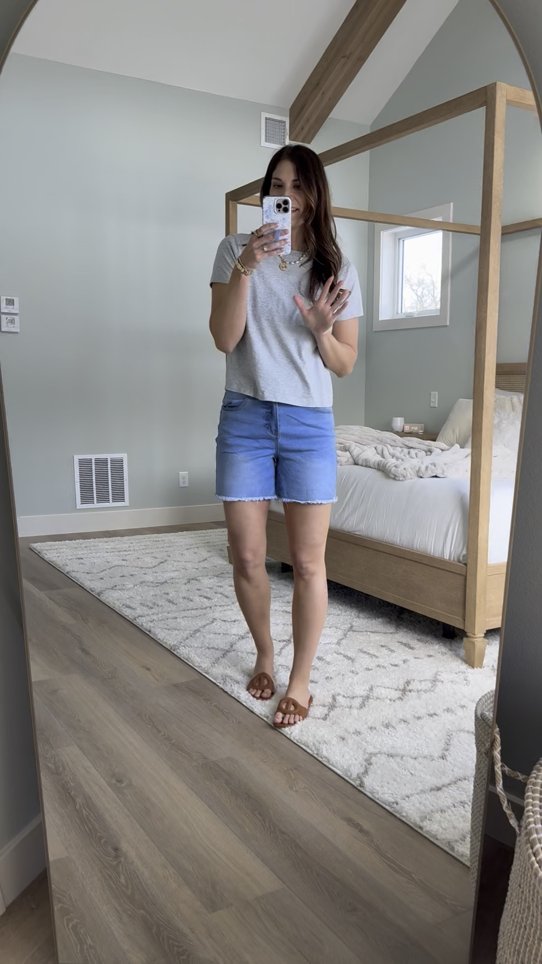 Summer chic style! These are my favorite white shorts for the spring and summer!  I'm loving this grey short sleeve shirt paired with these white shorts. 

Tall girl approved women's fashion everyday wear white shorts short sleeve shirt paired elevated sandals mom life tall girl friendly chic summer warmer weather wear Stang and Co 

#LTKdayinmylife #LTKSeasonal #LTKTall