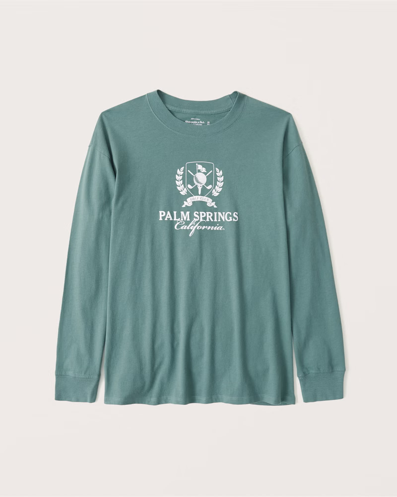 Oversized Long-Sleeve Boyfriend Crest Graphic Tee | Abercrombie & Fitch (US)