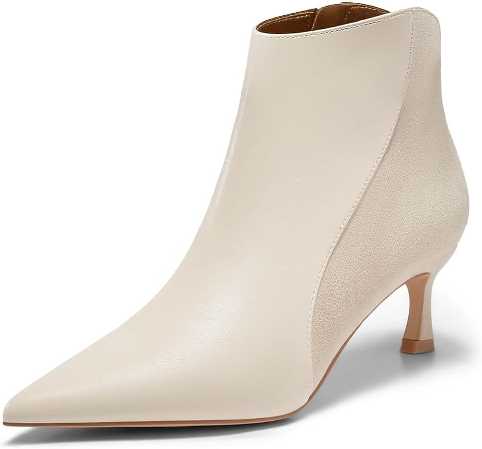 Coutgo Womens Kitten Heel Ankle Boots Pointed Toe Side Zipper Fall Winter Booties Shoes | Amazon (US)