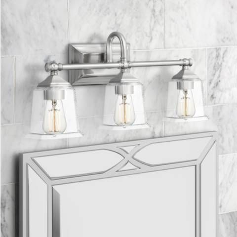 Quoizel Nicholas 22" Wide Brushed Nickel 3-Light Bath Light - #85V75 | Lamps Plus | Lamps Plus