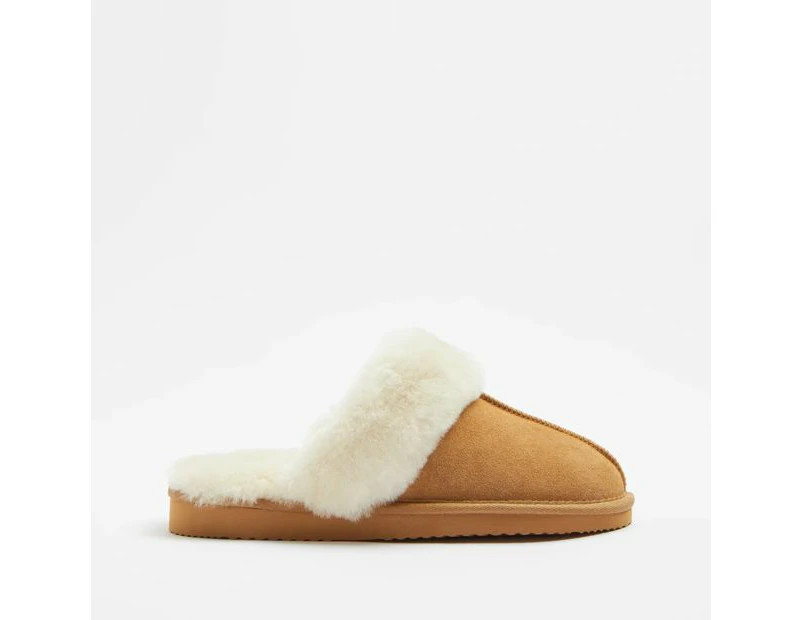 Womens Sheepskin and Leather Slipper Scuff - Brown | Catch.com.au