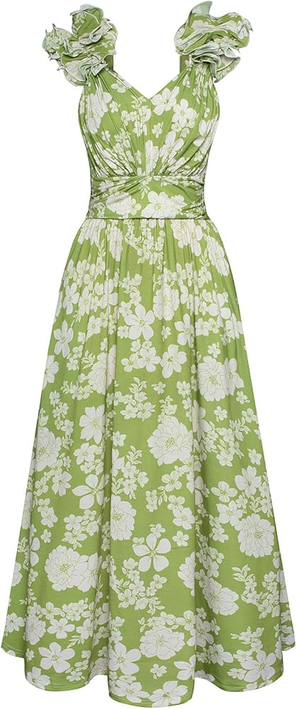 GRACE KARIN 2025 Women's Summer Floral Print Dress Sleeveless Casual Flowy Sundress A Line Ruffle... | Amazon (US)