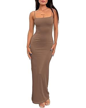 LILLUSORY Womens Summer Casual Slip Long Dresses Sexy Prom Sleeveless Blackless Bodycon Party Max... | Amazon (US)