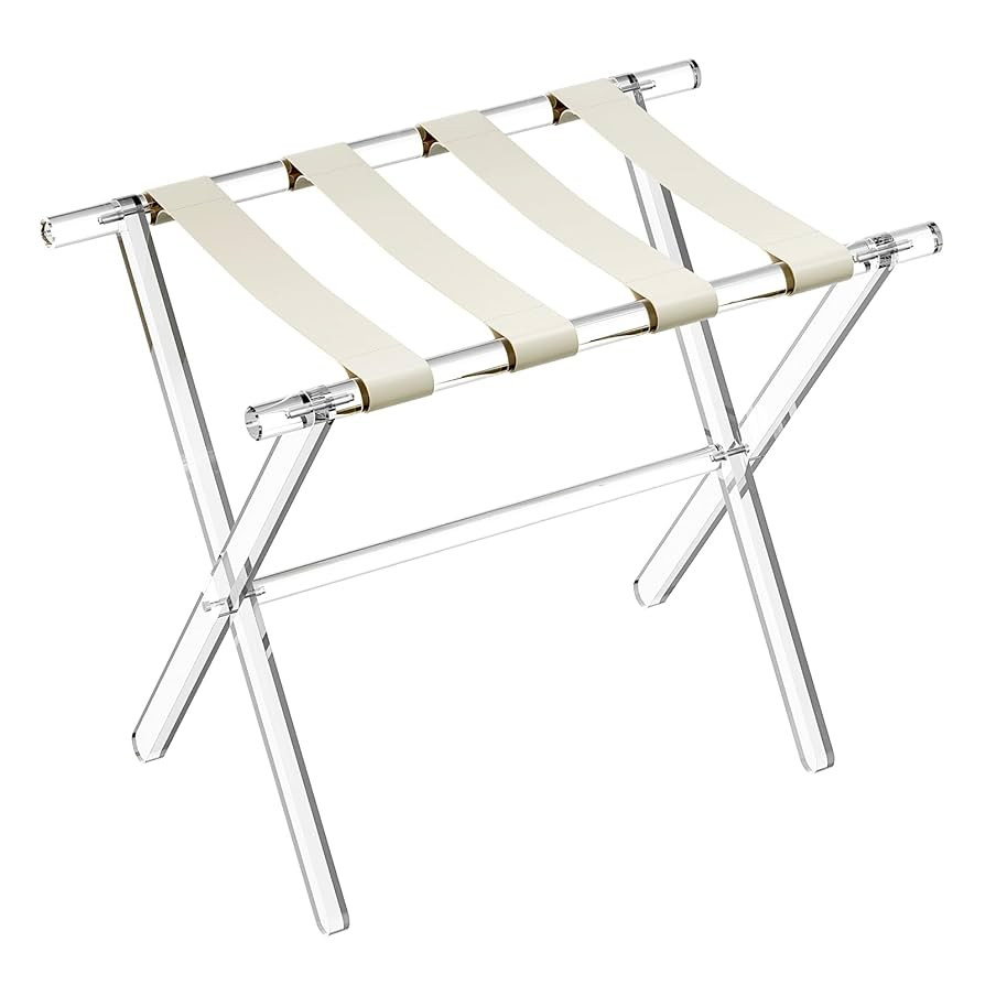 Sumerflos Acrylic Luggage Rack for Guest Room - Foldable Suitcase Stand with Leather Straps for B... | Amazon (US)