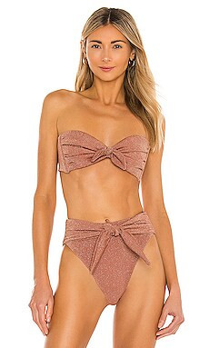 Montce Swim Strapless Cabana Bikini Top in Mauve Sparkle from Revolve.com | Revolve Clothing (Global)