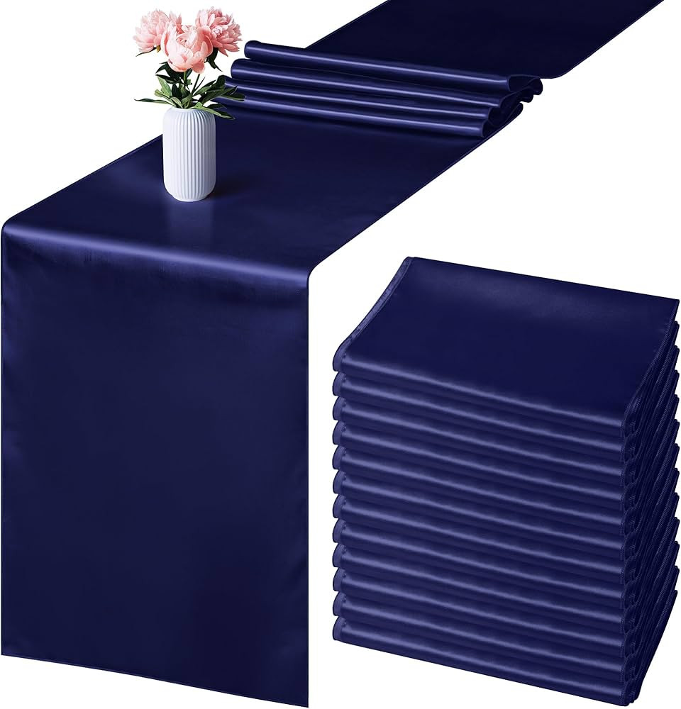 Aneco 12 Pack Satin Table Runner 12 x 108 Inch Navy Blue Long Wedding Satin Silk Table Runner for... | Amazon (US)