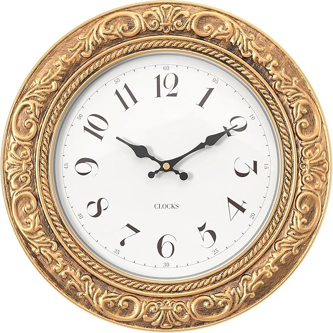 Menterry European Vintage Decorative Wall Clock, 12" Antique Gold Style, Battery Operated Wall Cl... | Amazon (US)
