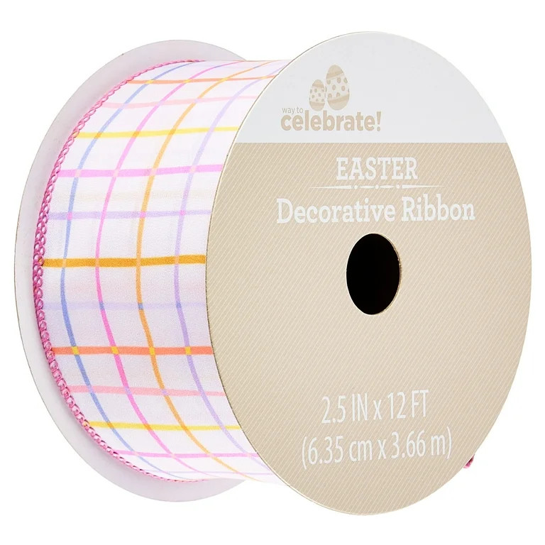 Way To Celebrate Easter Decorative Ribbon, Pastel Plaid, 2.5" x 12' | Walmart (US)